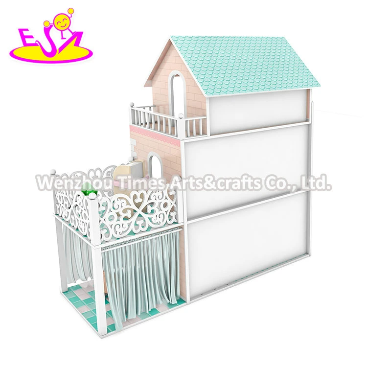 2022 New Design Princess Luxury Villa Girls Wooden Doll House with Garden W06A449