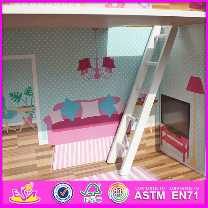 2015 New Cute Kids Wooden Doll House Toy, Popular Lovely Children Wooden Doll House, Fashion DIY DIY Wooden Doll House W06A043