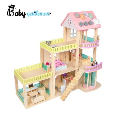 Nuovo arrivo Gioco di ruolo Casa delle bambole in legno di lusso a 3 livelli per bambini Z06493A